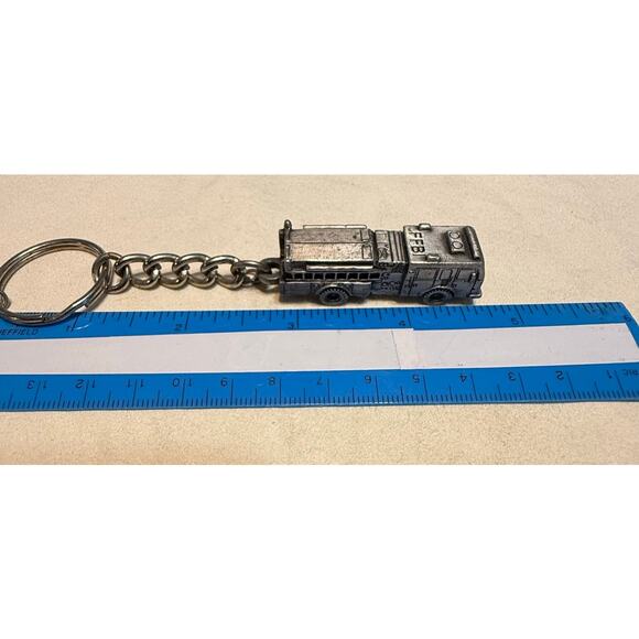 FFBI Firefighters Burn Institute Fire Truck Keychain Pewter Tone Metal 4¾" - Picture 8 of 8